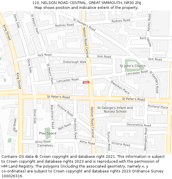 110, NELSON ROAD CENTRAL, GREAT YARMOUTH, NR30 2NJ: Location map and indicative extent of plot