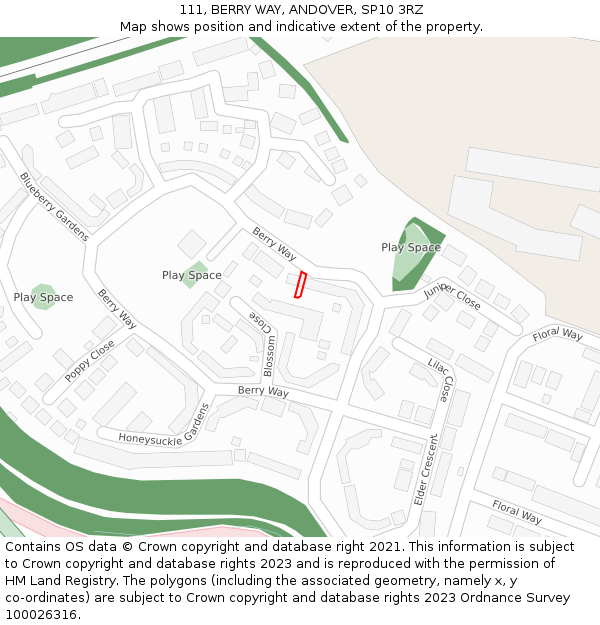 111, BERRY WAY, ANDOVER, SP10 3RZ: Location map and indicative extent of plot
