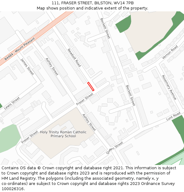 111, FRASER STREET, BILSTON, WV14 7PB: Location map and indicative extent of plot