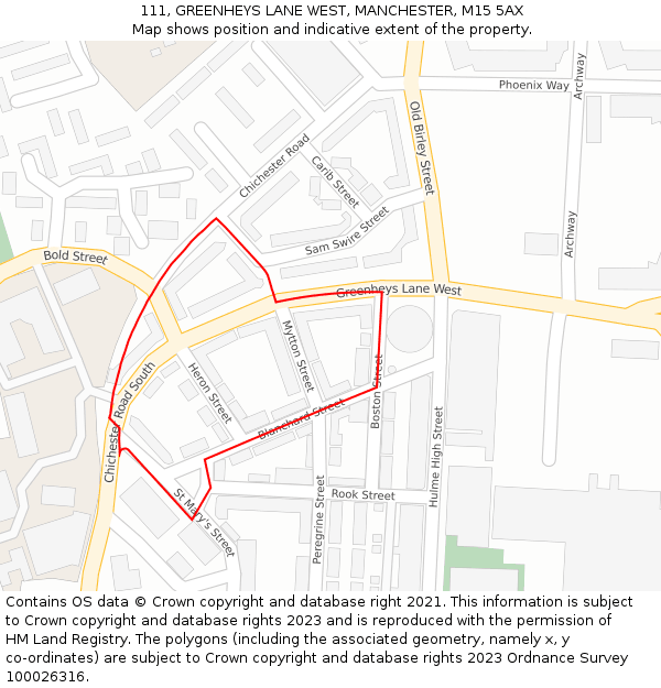 111, GREENHEYS LANE WEST, MANCHESTER, M15 5AX: Location map and indicative extent of plot