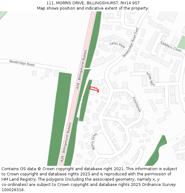 111, MORRIS DRIVE, BILLINGSHURST, RH14 9ST: Location map and indicative extent of plot