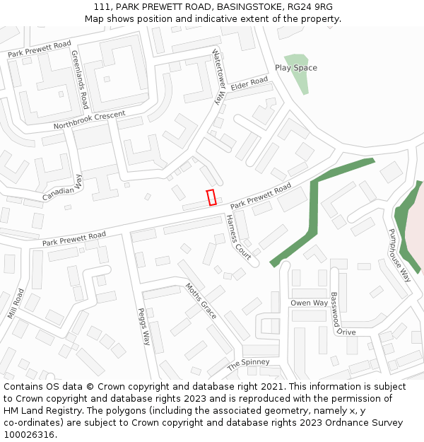 111, PARK PREWETT ROAD, BASINGSTOKE, RG24 9RG: Location map and indicative extent of plot