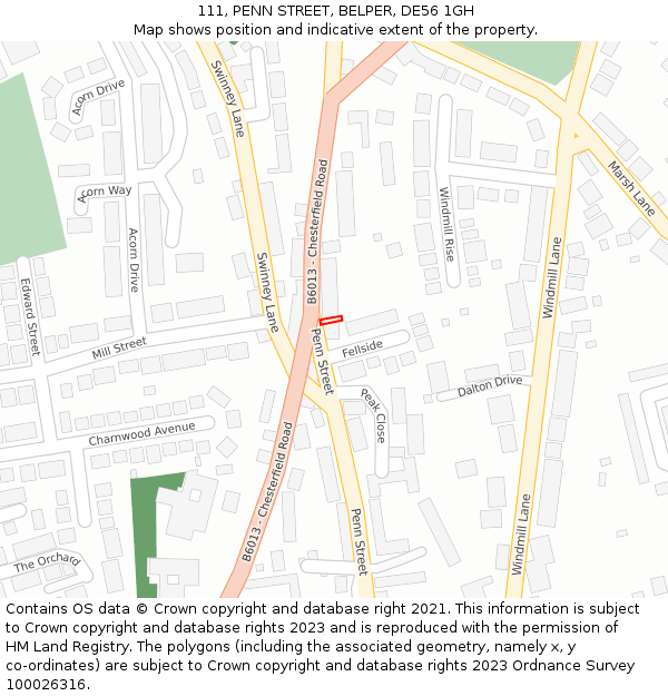 111, PENN STREET, BELPER, DE56 1GH: Location map and indicative extent of plot