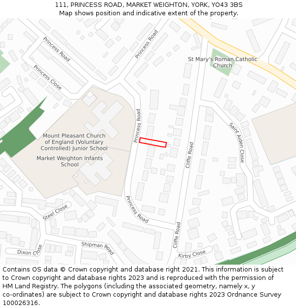 111, PRINCESS ROAD, MARKET WEIGHTON, YORK, YO43 3BS: Location map and indicative extent of plot