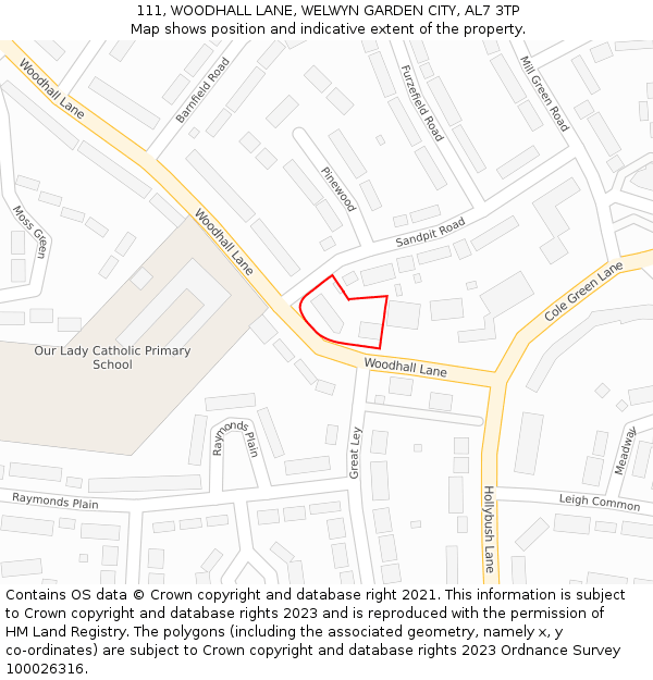 111, WOODHALL LANE, WELWYN GARDEN CITY, AL7 3TP: Location map and indicative extent of plot