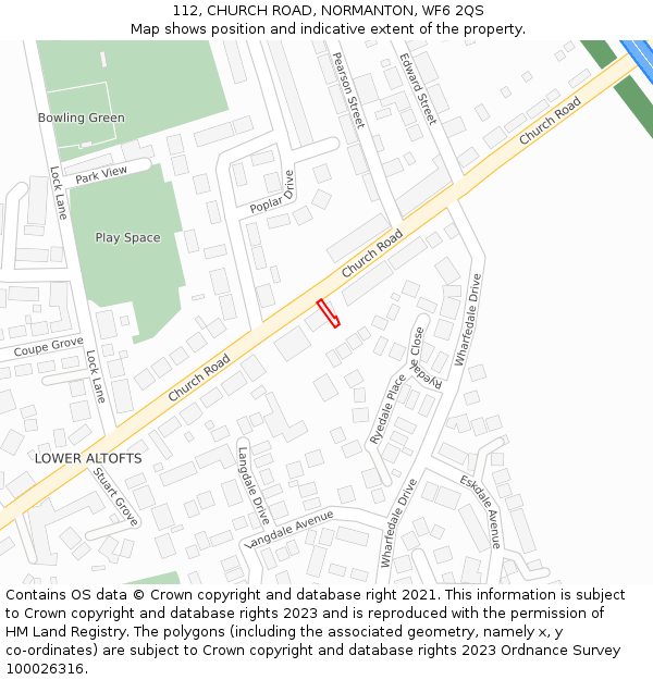 112, CHURCH ROAD, NORMANTON, WF6 2QS: Location map and indicative extent of plot