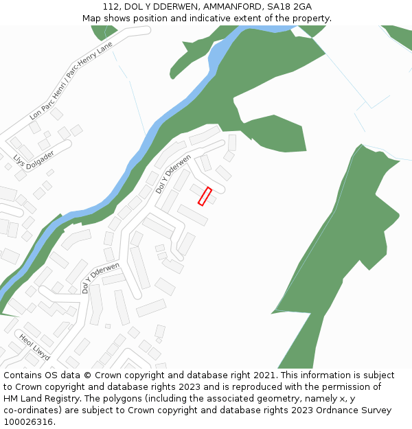 112, DOL Y DDERWEN, AMMANFORD, SA18 2GA: Location map and indicative extent of plot