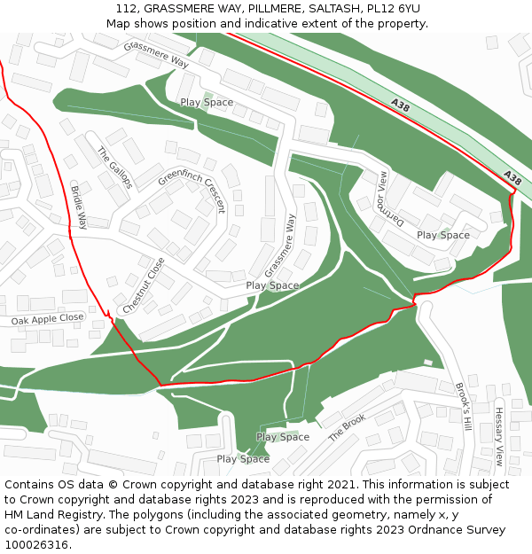 112, GRASSMERE WAY, PILLMERE, SALTASH, PL12 6YU: Location map and indicative extent of plot