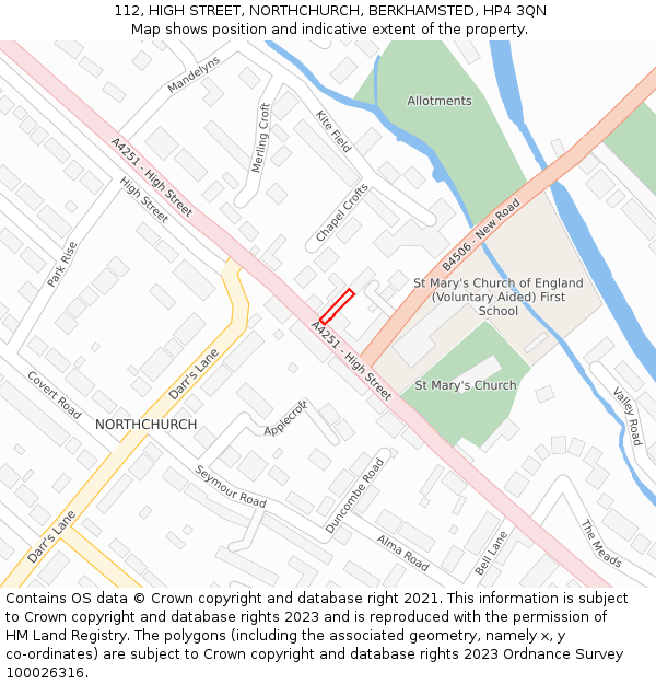112, HIGH STREET, NORTHCHURCH, BERKHAMSTED, HP4 3QN: Location map and indicative extent of plot