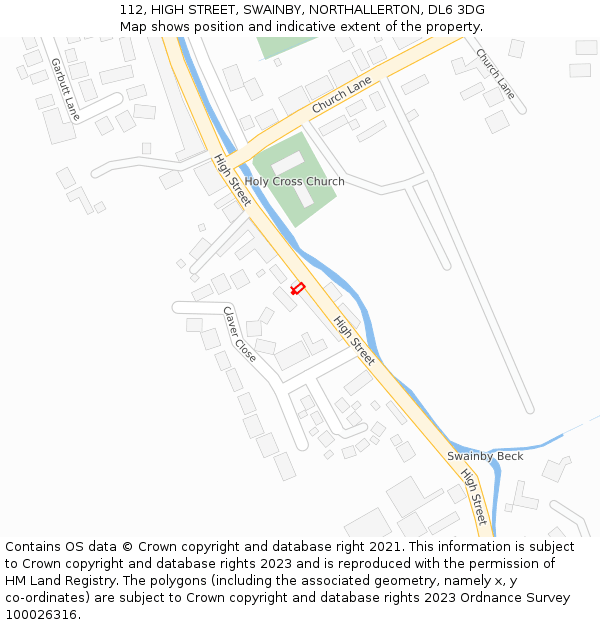 112, HIGH STREET, SWAINBY, NORTHALLERTON, DL6 3DG: Location map and indicative extent of plot