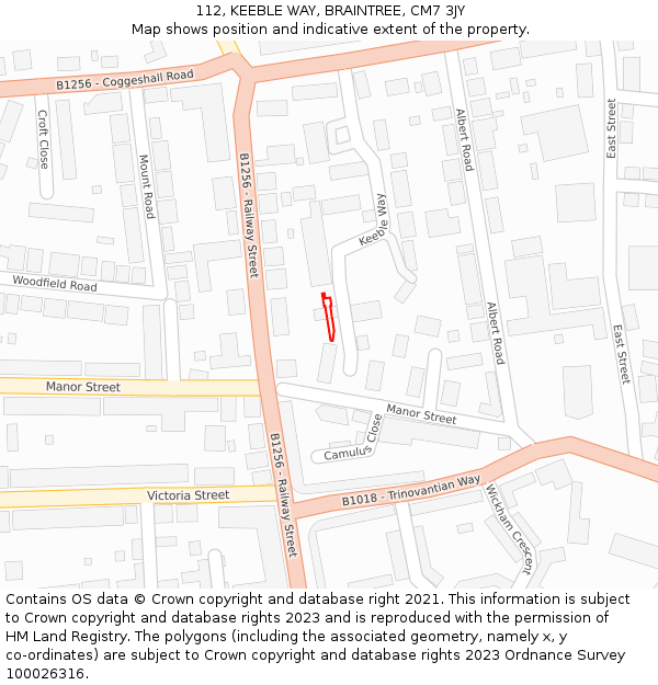 112, KEEBLE WAY, BRAINTREE, CM7 3JY: Location map and indicative extent of plot