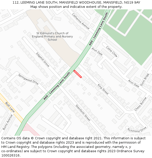 112, LEEMING LANE SOUTH, MANSFIELD WOODHOUSE, MANSFIELD, NG19 9AY: Location map and indicative extent of plot