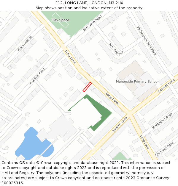 112, LONG LANE, LONDON, N3 2HX: Location map and indicative extent of plot