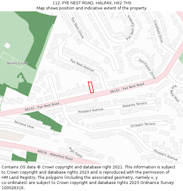 112, PYE NEST ROAD, HALIFAX, HX2 7HS: Location map and indicative extent of plot