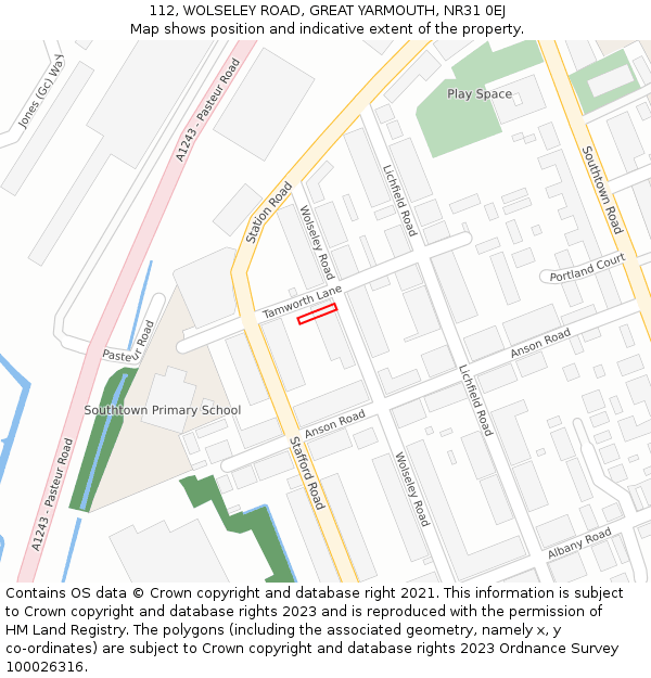 112, WOLSELEY ROAD, GREAT YARMOUTH, NR31 0EJ: Location map and indicative extent of plot