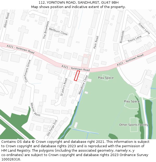 112, YORKTOWN ROAD, SANDHURST, GU47 9BH: Location map and indicative extent of plot
