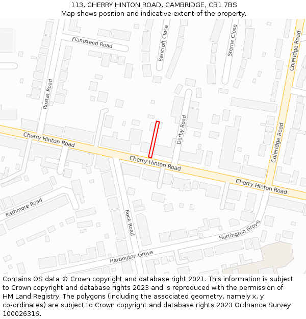 113, CHERRY HINTON ROAD, CAMBRIDGE, CB1 7BS: Location map and indicative extent of plot