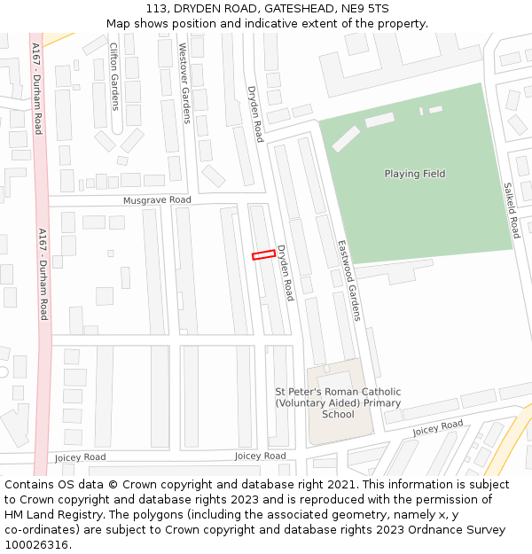 113, DRYDEN ROAD, GATESHEAD, NE9 5TS: Location map and indicative extent of plot