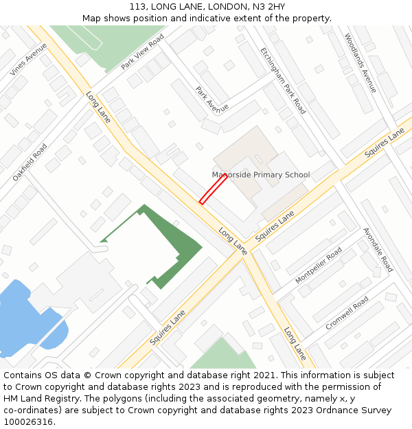 113, LONG LANE, LONDON, N3 2HY: Location map and indicative extent of plot