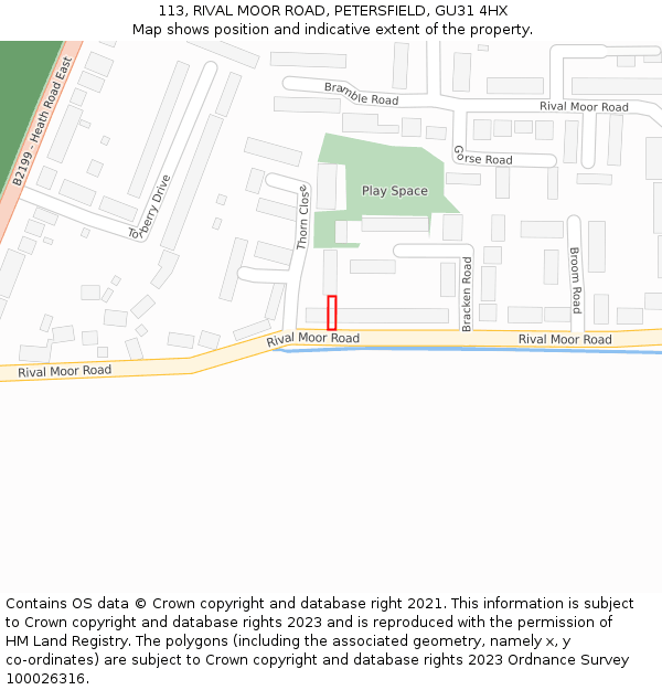 113, RIVAL MOOR ROAD, PETERSFIELD, GU31 4HX: Location map and indicative extent of plot