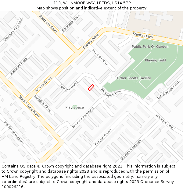 113, WHINMOOR WAY, LEEDS, LS14 5BP: Location map and indicative extent of plot