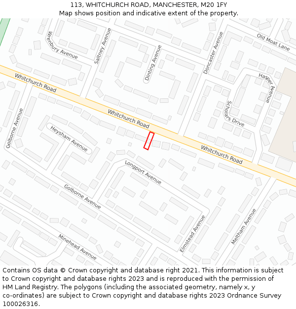 113, WHITCHURCH ROAD, MANCHESTER, M20 1FY: Location map and indicative extent of plot