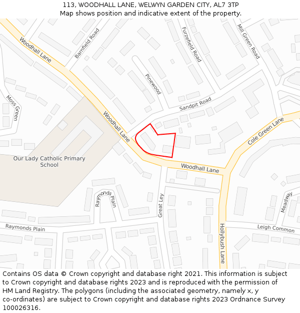 113, WOODHALL LANE, WELWYN GARDEN CITY, AL7 3TP: Location map and indicative extent of plot