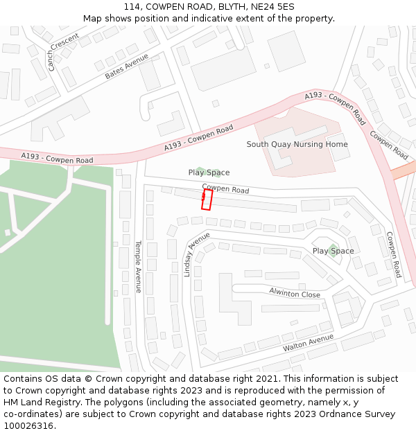 114, COWPEN ROAD, BLYTH, NE24 5ES: Location map and indicative extent of plot