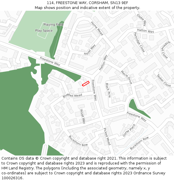 114, FREESTONE WAY, CORSHAM, SN13 9EF: Location map and indicative extent of plot