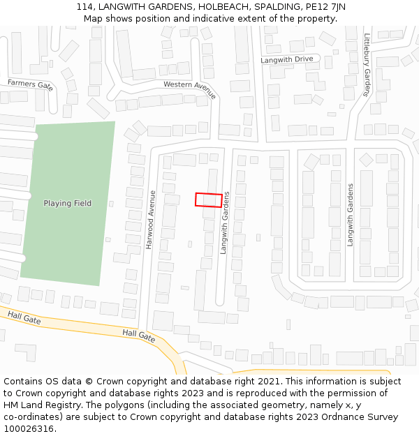 114, LANGWITH GARDENS, HOLBEACH, SPALDING, PE12 7JN: Location map and indicative extent of plot