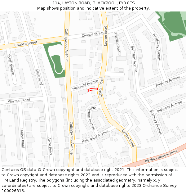 114, LAYTON ROAD, BLACKPOOL, FY3 8ES: Location map and indicative extent of plot