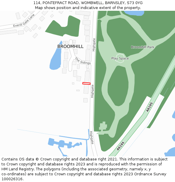 114, PONTEFRACT ROAD, WOMBWELL, BARNSLEY, S73 0YG: Location map and indicative extent of plot