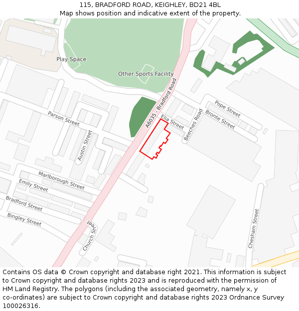 115, BRADFORD ROAD, KEIGHLEY, BD21 4BL: Location map and indicative extent of plot