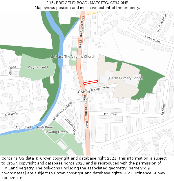115, BRIDGEND ROAD, MAESTEG, CF34 0NB: Location map and indicative extent of plot