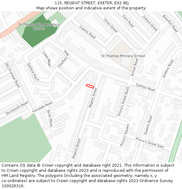 115, REGENT STREET, EXETER, EX2 9EJ: Location map and indicative extent of plot