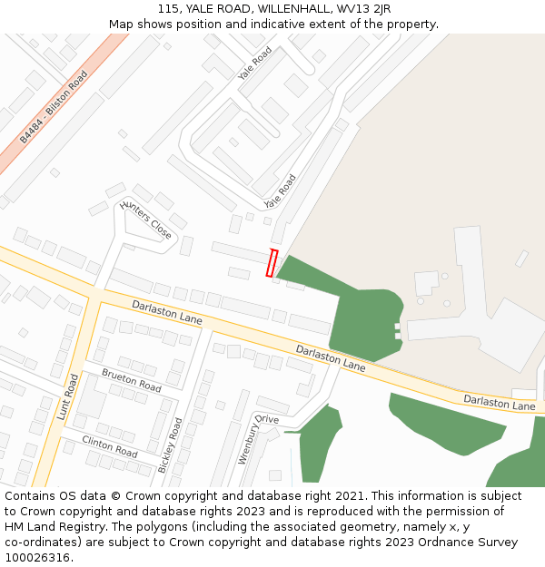 115, YALE ROAD, WILLENHALL, WV13 2JR: Location map and indicative extent of plot