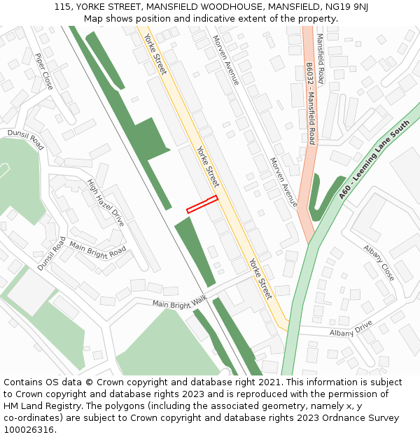 115, YORKE STREET, MANSFIELD WOODHOUSE, MANSFIELD, NG19 9NJ: Location map and indicative extent of plot