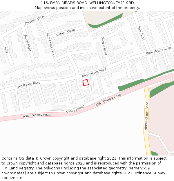 116, BARN MEADS ROAD, WELLINGTON, TA21 9BD: Location map and indicative extent of plot
