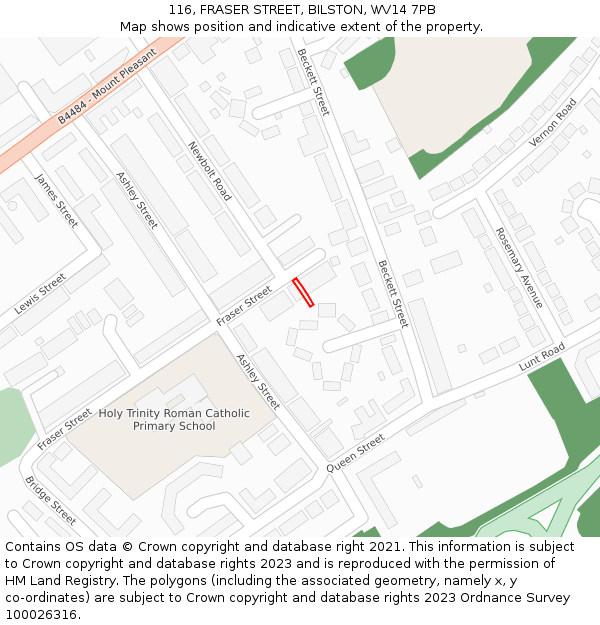 116, FRASER STREET, BILSTON, WV14 7PB: Location map and indicative extent of plot