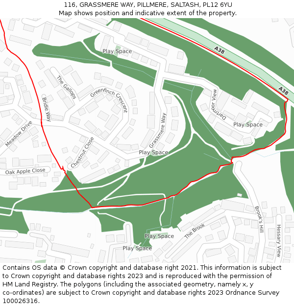 116, GRASSMERE WAY, PILLMERE, SALTASH, PL12 6YU: Location map and indicative extent of plot