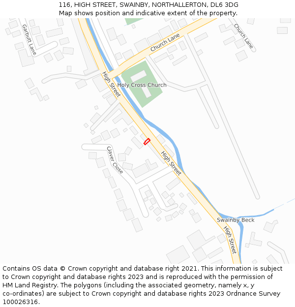 116, HIGH STREET, SWAINBY, NORTHALLERTON, DL6 3DG: Location map and indicative extent of plot