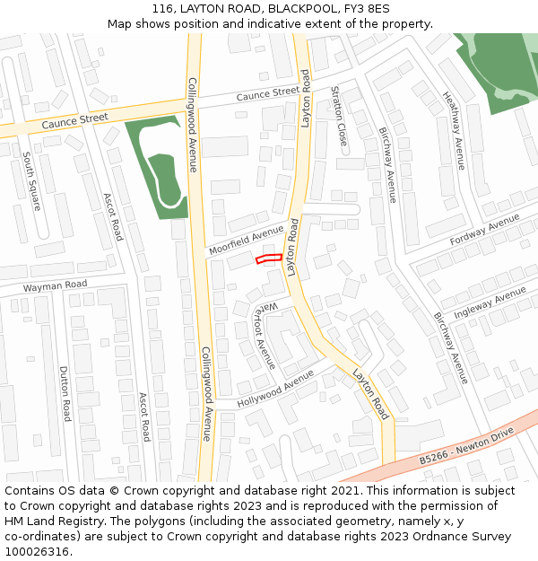 116, LAYTON ROAD, BLACKPOOL, FY3 8ES: Location map and indicative extent of plot