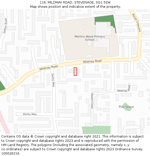 116, MILDMAY ROAD, STEVENAGE, SG1 5SW: Location map and indicative extent of plot