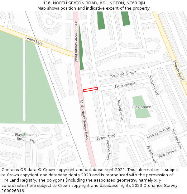 116, NORTH SEATON ROAD, ASHINGTON, NE63 0JN: Location map and indicative extent of plot