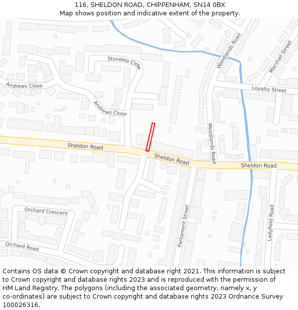 116, SHELDON ROAD, CHIPPENHAM, SN14 0BX: Location map and indicative extent of plot
