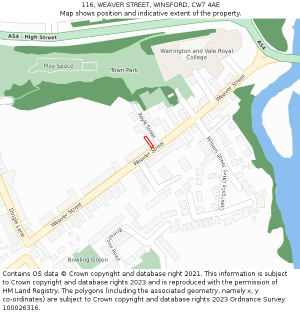 116, WEAVER STREET, WINSFORD, CW7 4AE: Location map and indicative extent of plot