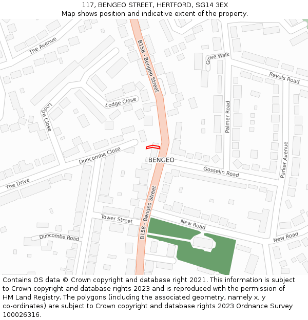 117, BENGEO STREET, HERTFORD, SG14 3EX: Location map and indicative extent of plot