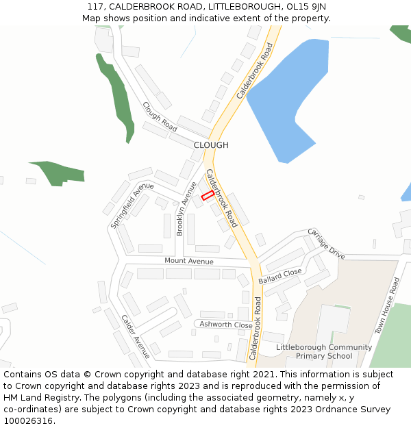 117, CALDERBROOK ROAD, LITTLEBOROUGH, OL15 9JN: Location map and indicative extent of plot
