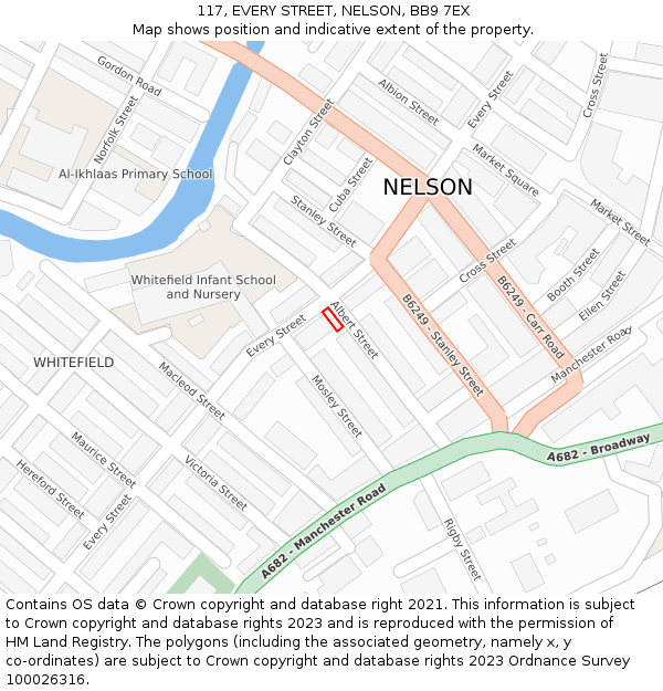 117, EVERY STREET, NELSON, BB9 7EX: Location map and indicative extent of plot