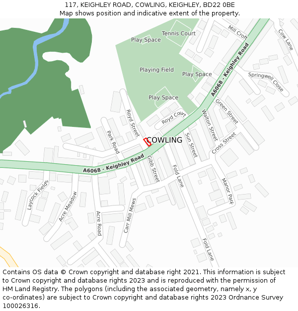117, KEIGHLEY ROAD, COWLING, KEIGHLEY, BD22 0BE: Location map and indicative extent of plot